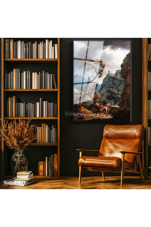 Siyah Renk Metal Çerçeveli Tamperli Cam Tablo C.J. Vernet Kale Manzarası Öncesi Yağmurlu Atmosfer Ressam Tablosu Dekoru