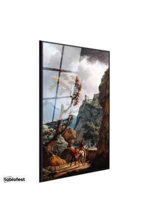 Siyah Renk Metal Çerçeveli Tamperli Cam Tablo C.J. Vernet Kale Manzarası Öncesi Yağmurlu Atmosfer Ressam Tablosu Dekoru