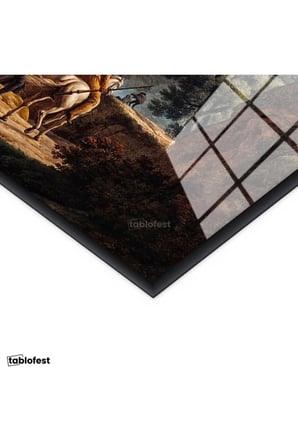 Siyah Renk Metal Çerçeveli Tamperli Cam Tablo C.J. Vernet Kale Manzarası Öncesi Yağmurlu Atmosfer Ressam Tablosu Dekoru
