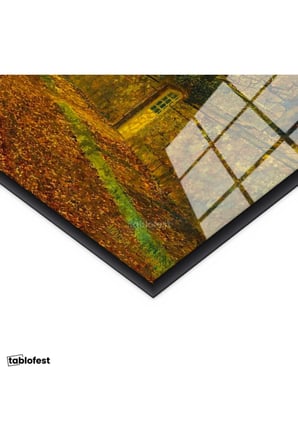 Siyah Renk Metal Çerçeveli Tamperli Cam Tablo J.A. Grimshaw Sonbahar Yolu Yürüyen Figür Gündoğumu Ressam Tablosu Dekoru