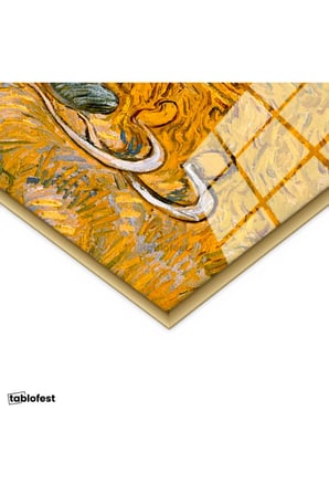 Altın Renk Metal Çerçeveli Tamperli Cam Tablo Vincent van Gogh Samanlıkta Uyuyanlar Ressam Tablosu Duvar Dekoru