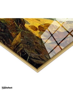 Altın Renk Metal Çerçeveli Tamperli Cam Tablo C.D. Friedrich Batık Gemi Fırtınalı Deniz Kayalık Ressam Tablosu Dekoru