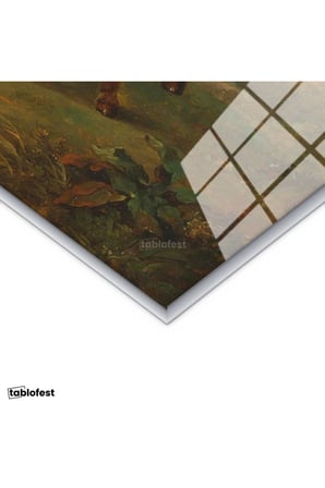 Gümüş Renk Metal Çerçeveli Tamperli Cam Tablo George Stubbs Atlar Fırtınalı Bulut Manzarası Ressam Tablosu Duvar Dekoru
