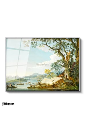 Gümüş Renk Metal Çerçeveli Tamperli Cam Tablo Paul Sandby Windsor Kalesi Nehir Kenarı Piknik Ressam Tablosu Duvar Dekoru