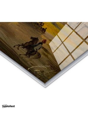 Gümüş Renk Metal Çerçeveli Tamperli Cam Tablo Ippolito Caffi Sultanahmet Meydanı Obelisk Minare Ressam Tablosu Dekoru