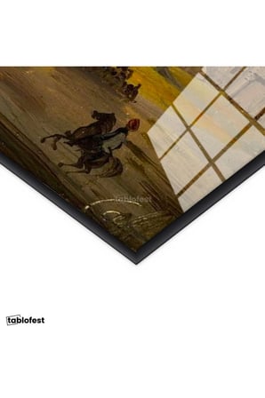 Siyah Renk Metal Çerçeveli Tamperli Cam Tablo Ippolito Caffi Sultanahmet Meydanı Obelisk Minare Ressam Tablosu Dekoru