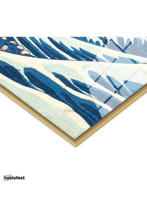 Altın Renk Metal Çerçeveli Tamperli Cam Tablo Hokusai Büyük Dalga Kanagawa Fuji Dağı Ukiyo-e Ressam Tablosu Duvar Dekoru