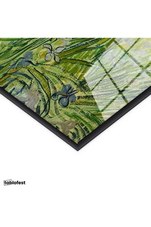 Siyah Renk Metal Çerçeveli Tamperli Cam Tablo Van Gogh Buğday Tarlası Köy Ressam Tablosu Duvar Dekoru