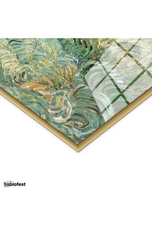 Altın Renk Metal Çerçeveli Tamperli Cam Tablo Van Gogh Buğday Tarlası Yokuş Yukarı Ressam Tablosu Duvar Dekoru