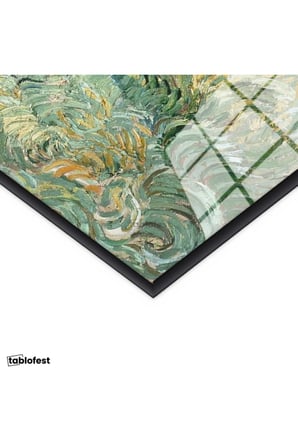 Siyah Renk Metal Çerçeveli Tamperli Cam Tablo Van Gogh Buğday Tarlası Yokuş Yukarı Ressam Tablosu Duvar Dekoru