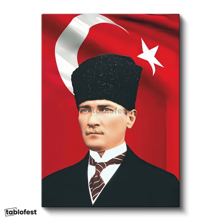 Dikey Kanvas Tablo Atatürk Kalpaklı Portre Atatürk Tablosu Ev Ofis Dekoru