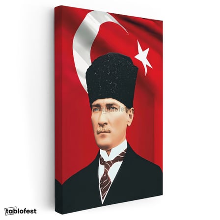 Dikey Kanvas Tablo Atatürk Kalpaklı Portre Atatürk Tablosu Ev Ofis Dekoru