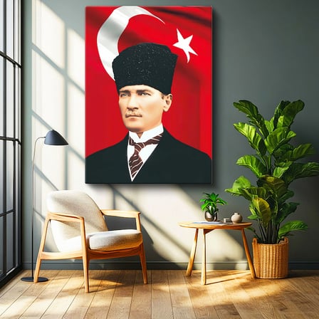 Dikey Kanvas Tablo Atatürk Kalpaklı Portre Atatürk Tablosu Ev Ofis Dekoru