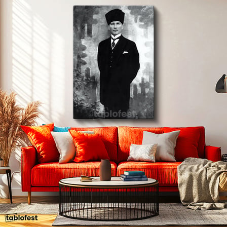 Dikey Kanvas Tablo Atatürk Kalpaklı Tam Boy Atatürk Tablosu Ev Ofis Duvar Dekoru