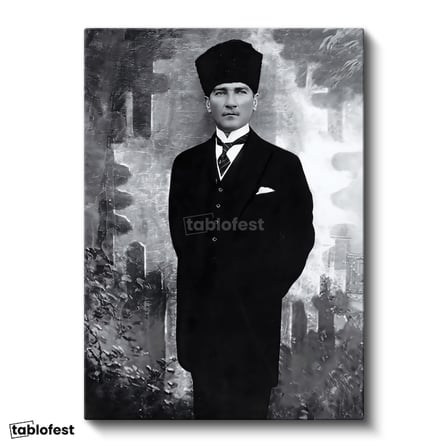 Dikey Kanvas Tablo Atatürk Kalpaklı Tam Boy Atatürk Tablosu Ev Ofis Duvar Dekoru