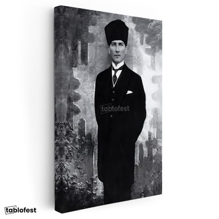 Dikey Kanvas Tablo Atatürk Kalpaklı Tam Boy Atatürk Tablosu Ev Ofis Duvar Dekoru