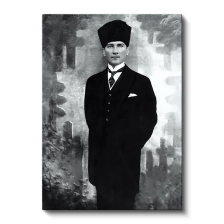 Dikey Kanvas Tablo Atatürk Kalpaklı Tam Boy Atatürk Tablosu Ev Ofis Duvar Dekoru