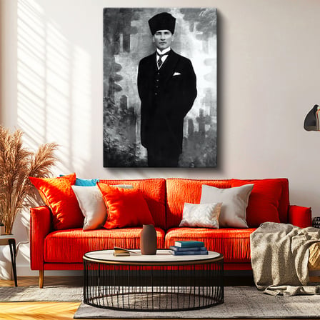 Dikey Kanvas Tablo Atatürk Kalpaklı Tam Boy Atatürk Tablosu Ev Ofis Duvar Dekoru