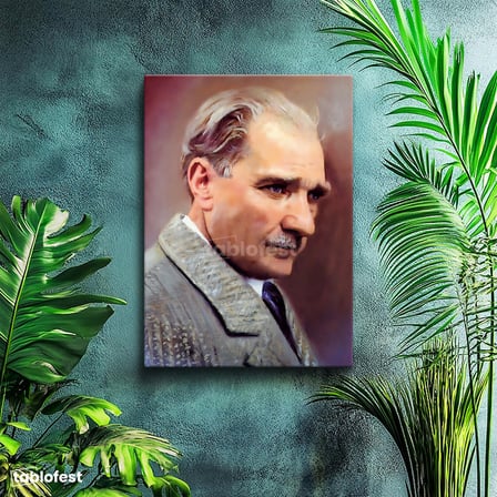 Dikey Kanvas Tablo Atatürk Kürk Yakalı Atatürk Tablosu Ev Ofis Duvar Dekoru