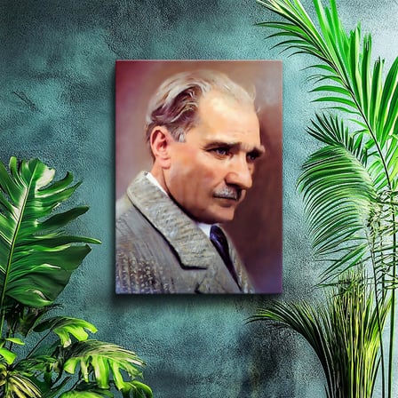 Dikey Kanvas Tablo Atatürk Kürk Yakalı Atatürk Tablosu Ev Ofis Duvar Dekoru