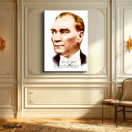 Dikey Kanvas Tablo Atatürk Papyonlu Çizim Atatürk Tablosu Ev Ofis Duvar Dekoru
