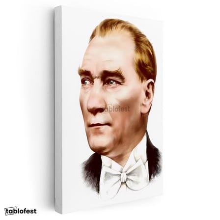Dikey Kanvas Tablo Atatürk Papyonlu Çizim Atatürk Tablosu Ev Ofis Duvar Dekoru
