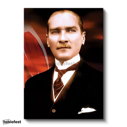 Dikey Kanvas Tablo Atatürk Bayrak Fonlu Atatürk Tablosu Ev Ofis Duvar Dekoru