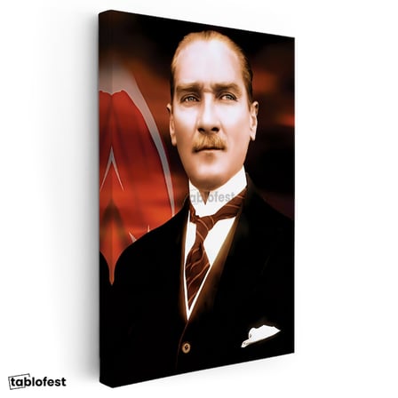 Dikey Kanvas Tablo Atatürk Bayrak Fonlu Atatürk Tablosu Ev Ofis Duvar Dekoru