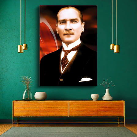Dikey Kanvas Tablo Atatürk Bayrak Fonlu Atatürk Tablosu Ev Ofis Duvar Dekoru