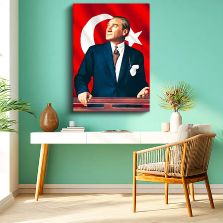 Dikey Kanvas Tablo Atatürk Ufka Bakış Atatürk Tablosu Ev Ofis Duvar Dekoru