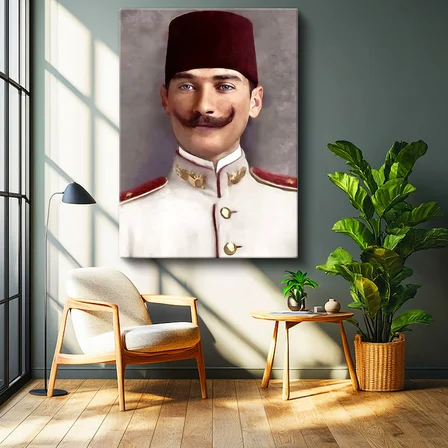 Dikey Kanvas Tablo Atatürk Fesli Gençlik Atatürk Tablosu Ev Ofis Duvar Dekoru