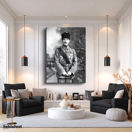 Dikey Kanvas Tablo Atatürk Madalyalı Mareşal Atatürk Tablosu Ev Ofis Duvar Dekoru