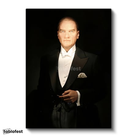 Dikey Kanvas Tablo Atatürk Siyah Takım Elbise Atatürk Tablosu Ev Ofis Duvar Dekoru