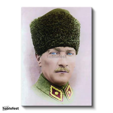 Dikey Kanvas Tablo Atatürk Kalpaklı Askeri Portre Atatürk Tablosu Ev Ofis Duvar Dekoru