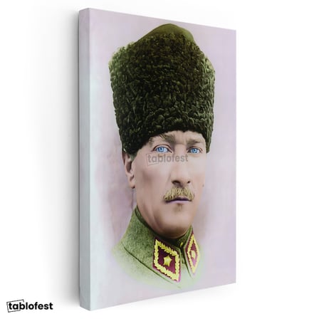 Dikey Kanvas Tablo Atatürk Kalpaklı Askeri Portre Atatürk Tablosu Ev Ofis Duvar Dekoru