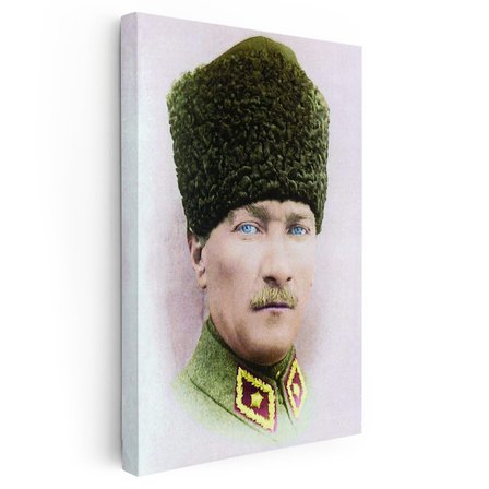 Dikey Kanvas Tablo Atatürk Kalpaklı Askeri Portre Atatürk Tablosu Ev Ofis Duvar Dekoru