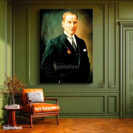 Dikey Kanvas Tablo Atatürk Madalyalı Duruş Atatürk Tablosu Ev Ofis Duvar Dekoru