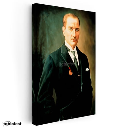 Dikey Kanvas Tablo Atatürk Madalyalı Duruş Atatürk Tablosu Ev Ofis Duvar Dekoru