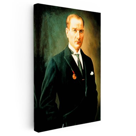 Dikey Kanvas Tablo Atatürk Madalyalı Duruş Atatürk Tablosu Ev Ofis Duvar Dekoru