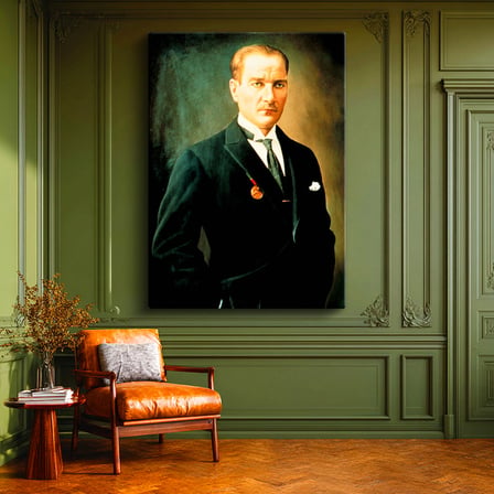 Dikey Kanvas Tablo Atatürk Madalyalı Duruş Atatürk Tablosu Ev Ofis Duvar Dekoru