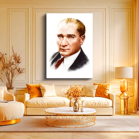 Dikey Kanvas Tablo Atatürk Mavi Gözlü Yüz Atatürk Tablosu Ev Ofis Duvar Dekoru