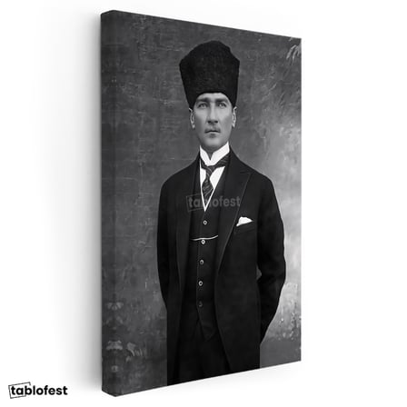 Dikey Kanvas Tablo Atatürk Kalpaklı Yelekli Takım Atatürk Tablosu Ev Ofis Duvar Dekoru
