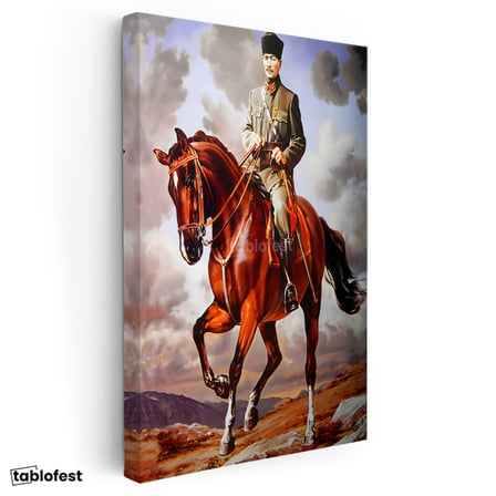 Dikey Kanvas Tablo Atatürk At Üzerinde Üniforma Atatürk Tablosu Ev Ofis Duvar Dekoru