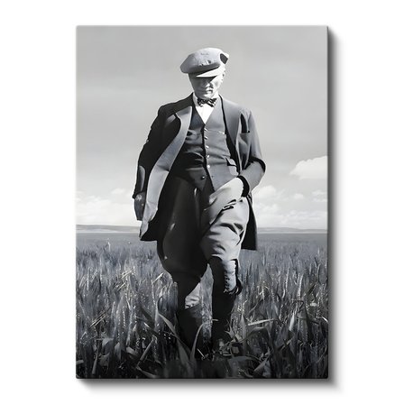 Dikey Kanvas Tablo Atatürk Kasketli Tarla Pozu Atatürk Tablosu Ev Ofis Duvar Dekoru