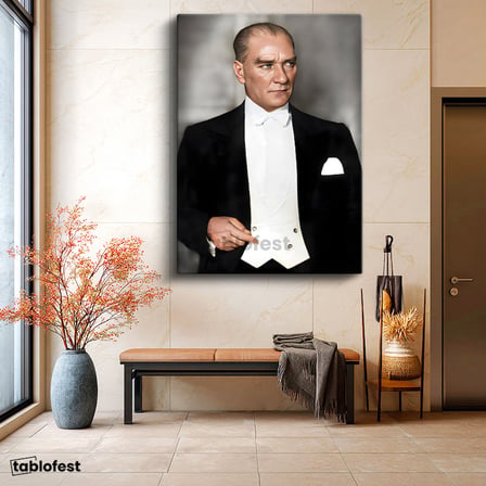 Dikey Kanvas Tablo Atatürk Beyaz Papyonlu Frak Atatürk Tablosu Ev Ofis Duvar Dekoru