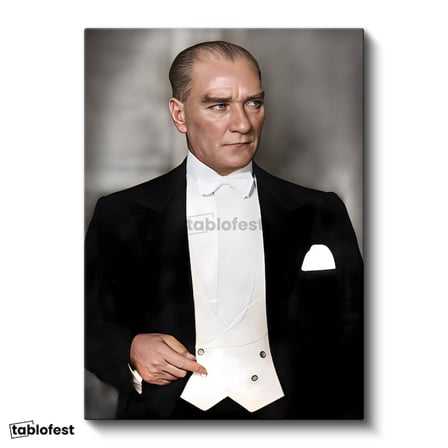 Dikey Kanvas Tablo Atatürk Beyaz Papyonlu Frak Atatürk Tablosu Ev Ofis Duvar Dekoru