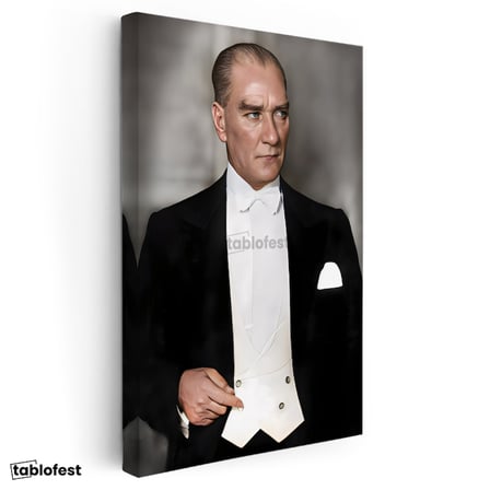 Dikey Kanvas Tablo Atatürk Beyaz Papyonlu Frak Atatürk Tablosu Ev Ofis Duvar Dekoru