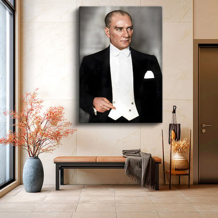 Dikey Kanvas Tablo Atatürk Beyaz Papyonlu Frak Atatürk Tablosu Ev Ofis Duvar Dekoru