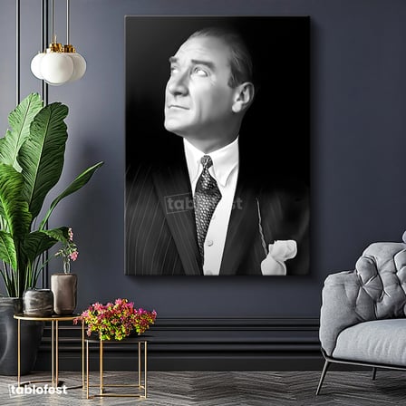 Dikey Kanvas Tablo Atatürk Desenli Kravat Atatürk Tablosu Ev Ofis Duvar Dekoru