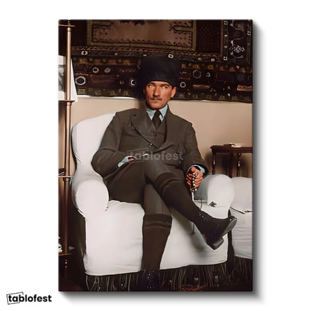 Dikey Kanvas Tablo Atatürk Koltukta Tesbih Detay Atatürk Tablosu Ev Ofis Duvar Dekoru